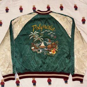 Polo Ralph Lauren Polynesia Satin Souvenir Full Zip Jacket Green White Large